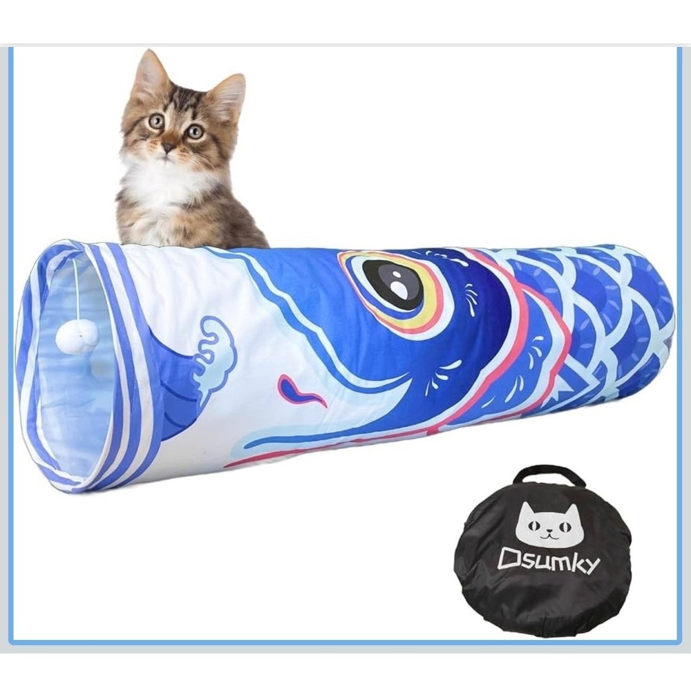 Dsumky Cat Blue Koinobori Carp Fish Collapsible Play Tunnel Toy